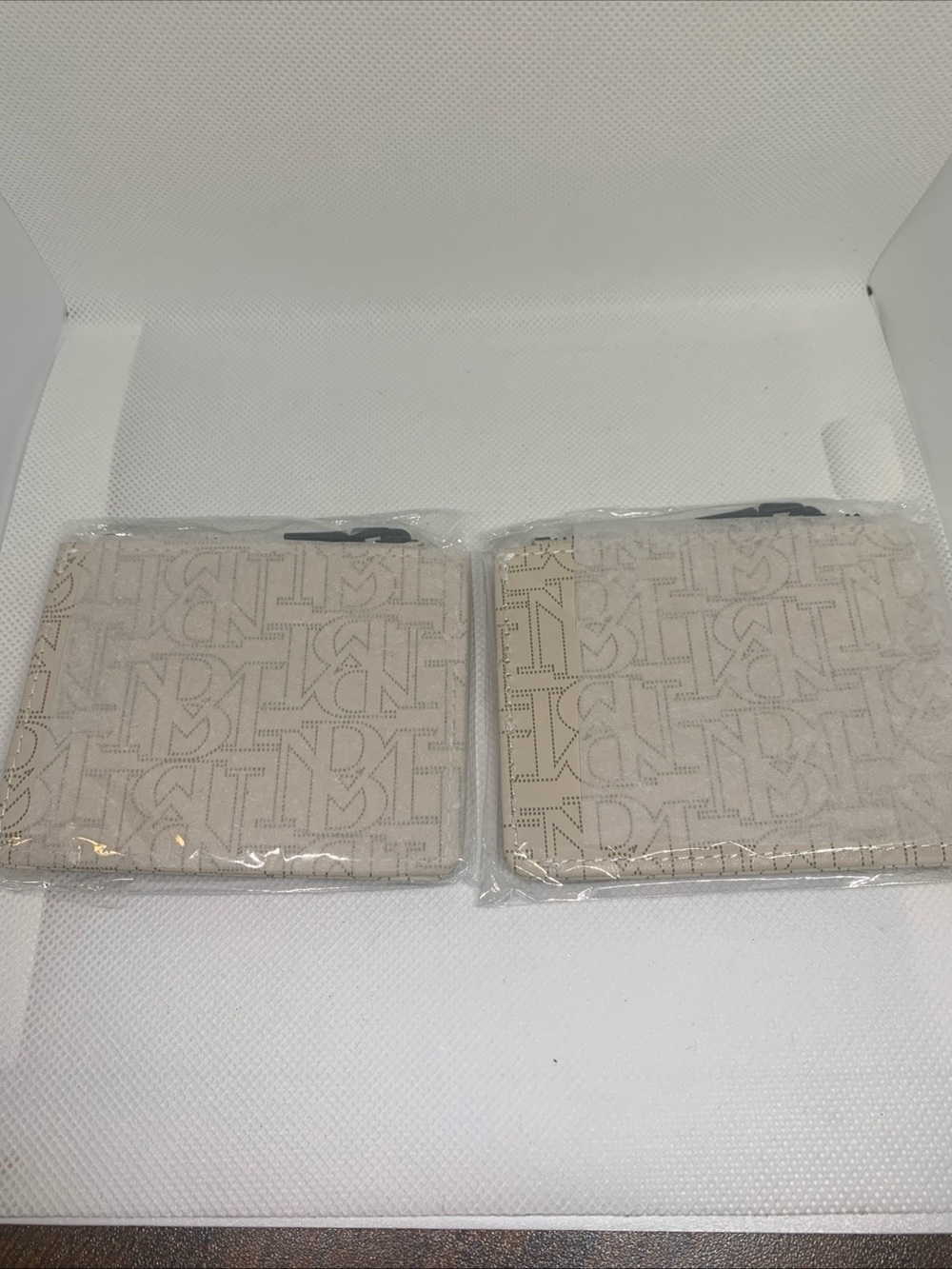 2 Badgley Mischka Monogram Zip Wallet - Neutral Beige NWT Sealed